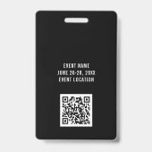 Badge Modern Black VIP All Access QR Code, événement (Arrière)