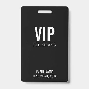 Badge Modern Black VIP All Access QR Code, événement