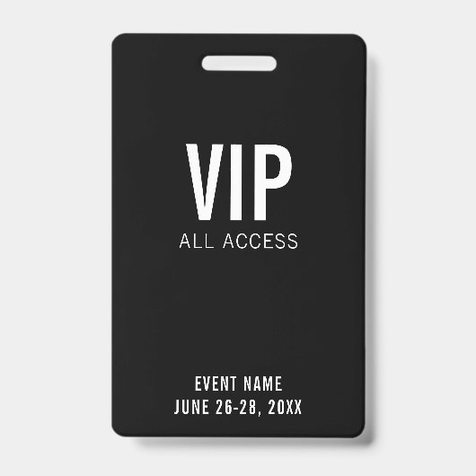 Badge Modern Black VIP All Access QR Code, événement (Avant)