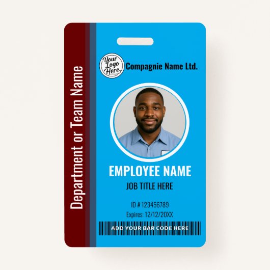 Badge Modern Blue & Maroon Employee Professional ID (Devant)