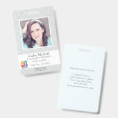 Badge Modern Chic Press Reporter Photographe ID du perso (Avant & arrière)