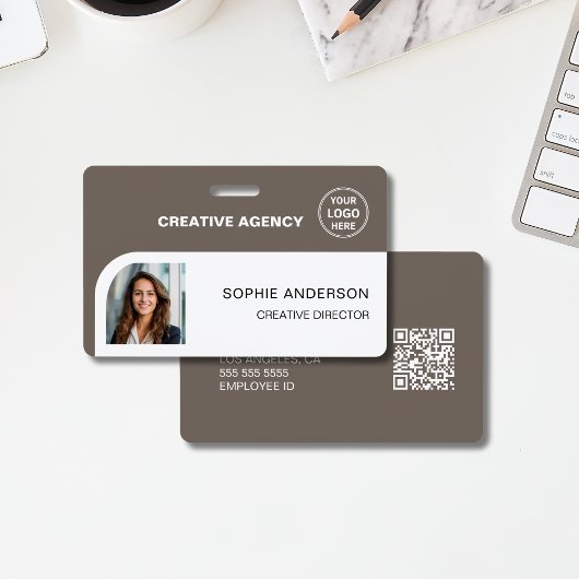 Badge Modern Custom Logo Taupe Employee Staff Name