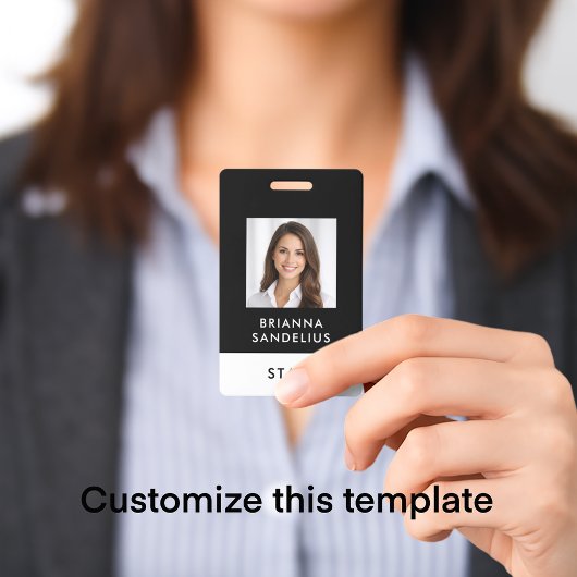 Badge Modern Custom Script Black & White Photo ID Name