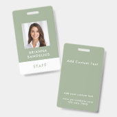 Badge Modern Custom Script Sage Green Photo ID Name (Avant & arrière)