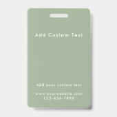 Badge Modern Custom Script Sage Green Photo ID Name (Arrière)