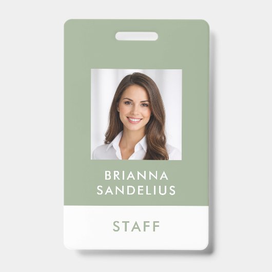 Badge Modern Custom Script Sage Green Photo ID Name (Avant)