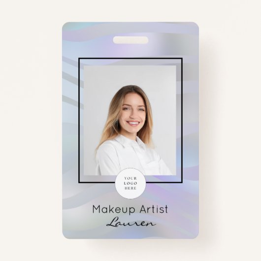 Badge Modern Holographic Black Script Photo Makeup (Devant)