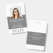 Badge MODERN ID PHOTO EMPLOYÉ gris simple (Avant & arrière)