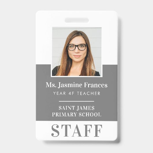 Badge MODERN ID PHOTO EMPLOYÉ gris simple (Avant)