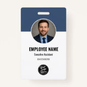 Badge Modern Navy White Photo ID Employee QR Code (Devant)