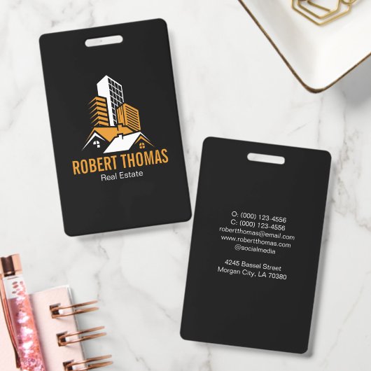 Badge Modern Orange House Roof Logo Real Estate (Bureau)