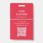 Badge Modern Photo Professional Code QR Logo Nom rouge (Arrière)