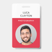 Badge Modern Photo Professional Code QR Logo Nom rouge (Avant)