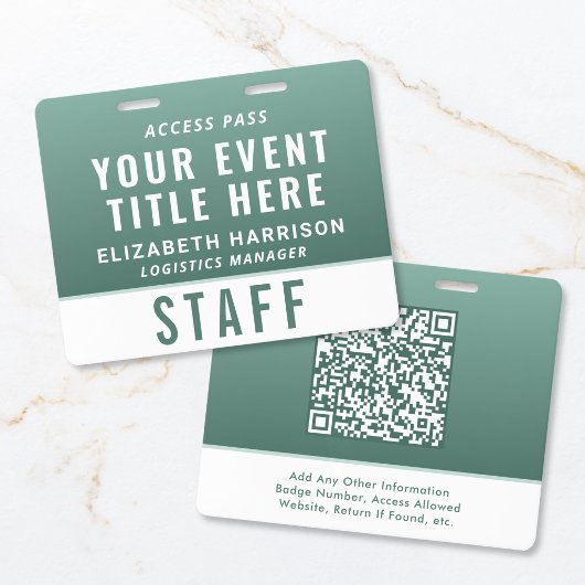 Badge Modern QR Code Sage Green Event Access ID