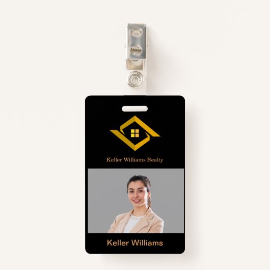 Badge Modern Real Estate Black and gold custom logo (Devant avec clip)