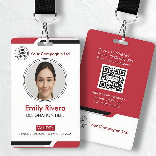 Badge Modern Red Professional Photo ID Card