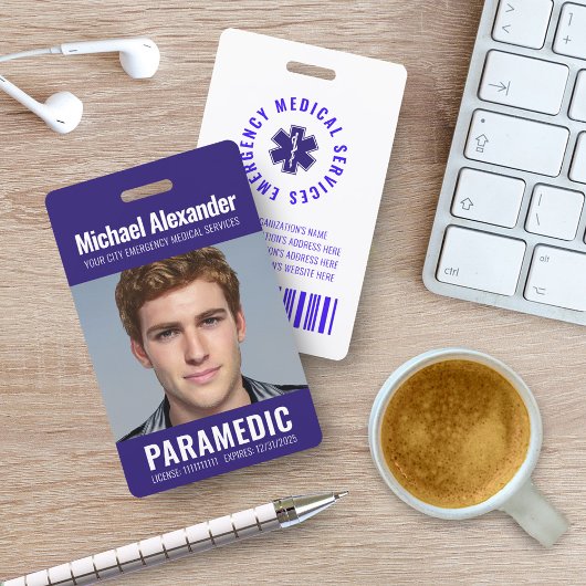 Badge Modern Royal Blue Paramedic Photo ID