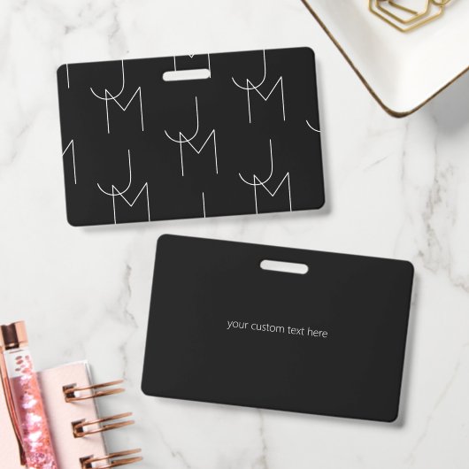 Badge Moderne 2 Initiales Motif | Noir & Blanc (Bureau)