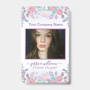 Badge Moderne Chic Aquarelle Bleu Hydrangée Florale