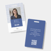 Badge Moderne Deep Blue Student Employé Photo QR Code-ba (Avant & arrière)