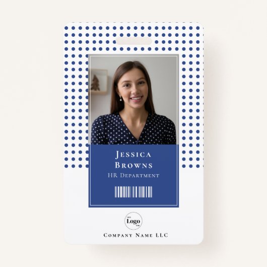 Badge Moderne Deep Blue Student Employé Photo QR Code-ba (Devant)