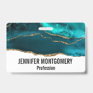 Badge Moderne Design Turquoise Agate & Gold Ribbon sur B