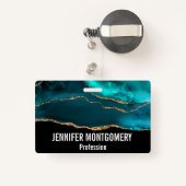 Badge Moderne et élégant Turquoise Agate & Gold Ribbon s (Back with Retractable)