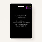 BADGE MODERNE ET MODERNE PERSONNALISABLE NOIR VÉRIFIÉ (Dos)