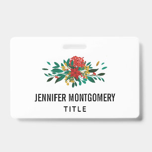 Badge Moderne floral Noël rouge vert et or