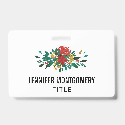 Badge Moderne floral Noël rouge vert et or (Avant)