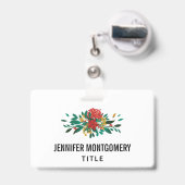 Badge Moderne floral Noël rouge vert et or (Arrière avec rétractable)