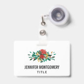 Badge Moderne floral Noël rouge vert et or (Avant avec rétractable)