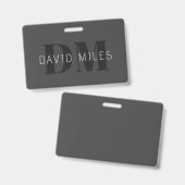 Badge Moderne gris foncé et noir Nom et monogramme modif (Avant & arrière)