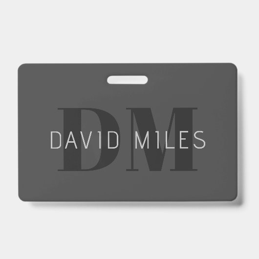 Badge Moderne Gris Foncé & Noms et Monogrammes Éditable  (Avant)
