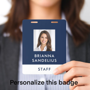 Badge Moderne Minimaliste Bleu et Blanc Photographie ID