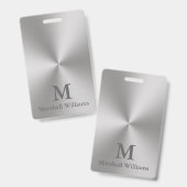 Badge Moderne monogramme de texte de nom gris de style m (Avant & arrière)