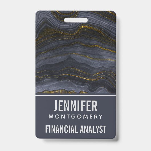 Badge Moderne pierre d'agate abstraite noire et or (Avant)