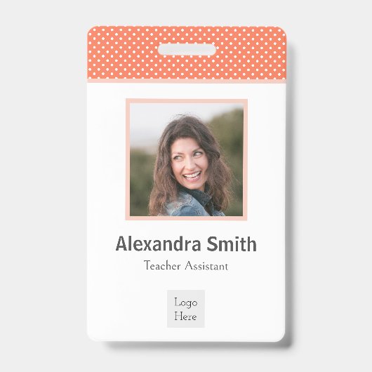 Badge Moderne Simple Rose Corail Taches Blanches (Avant)