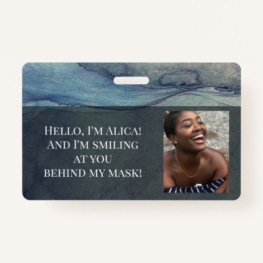 Badge Moi, je te souris derrière ce masque !Abstrait ble (Devant)