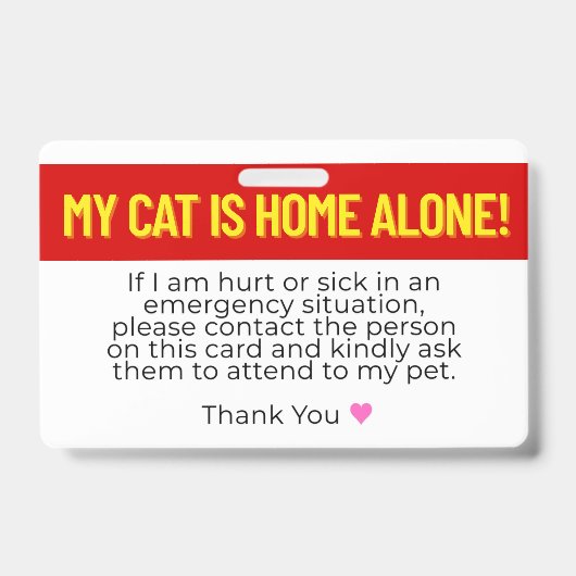 Badge Mon Chat Est À Domicile Seule Carte De Contact D'U (Avant)