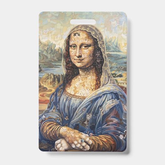 Badge Mona Lisa collage art made with cat faces (Avant)
