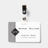 Badge Monogramme à motif chevron abstrait noir et blanc (Avant avec clip)