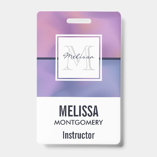 Badge Monogramme Abstrait moderne violet et rose (Front)