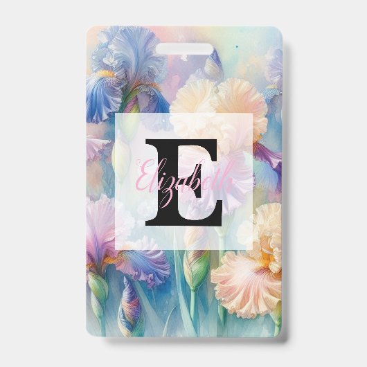 Badge Monogramme aquarelle florale iris fleurs violettes (Avant)