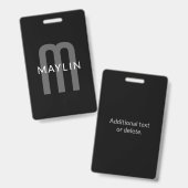 Badge Monogramme de nom de style moderne | Noir Gris Bla (Avant & arrière)