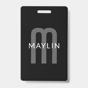 Badge Monogramme de nom de style moderne Noir Gris Bla