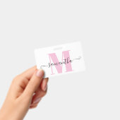 Badge Monogramme de pois rose et blanc clair (Manuel / portable)