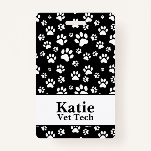 Badge Monogramme Empreinte de patte animal noir et blanc (Devant)