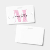 Badge Monogramme Féminin Rose Clair et Blanc à Points (Avant & arrière)
