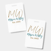 Badge Monogramme marron bleu turquoise année d'estimatio (Avant & arrière)